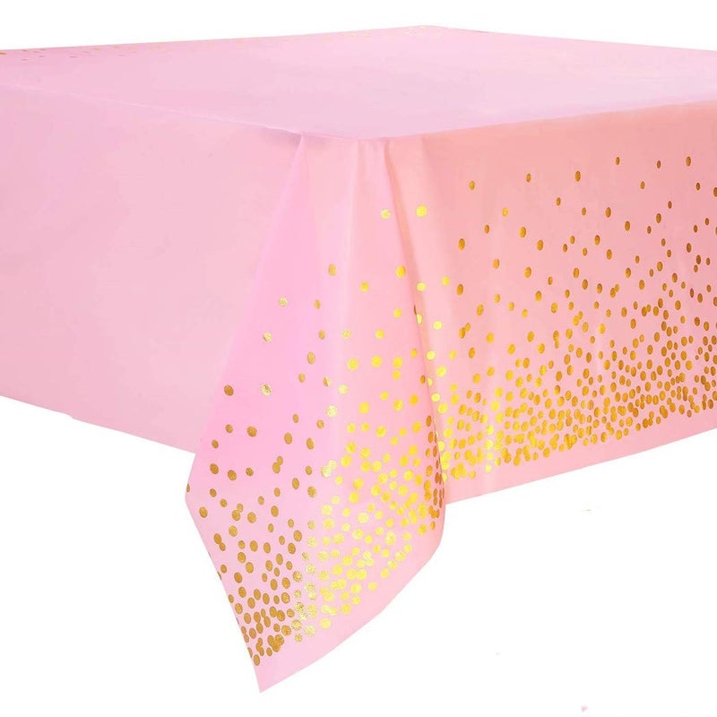 EMAAN 2 Pack Pink Premium Rectangle Table Plastic Tablecloth, Party Table Cloths Disposable, 54 x 108 inches, Gold Dots Rectangular Waterproof Table Cover, for Parties Wedding Baby Shower - Image 1